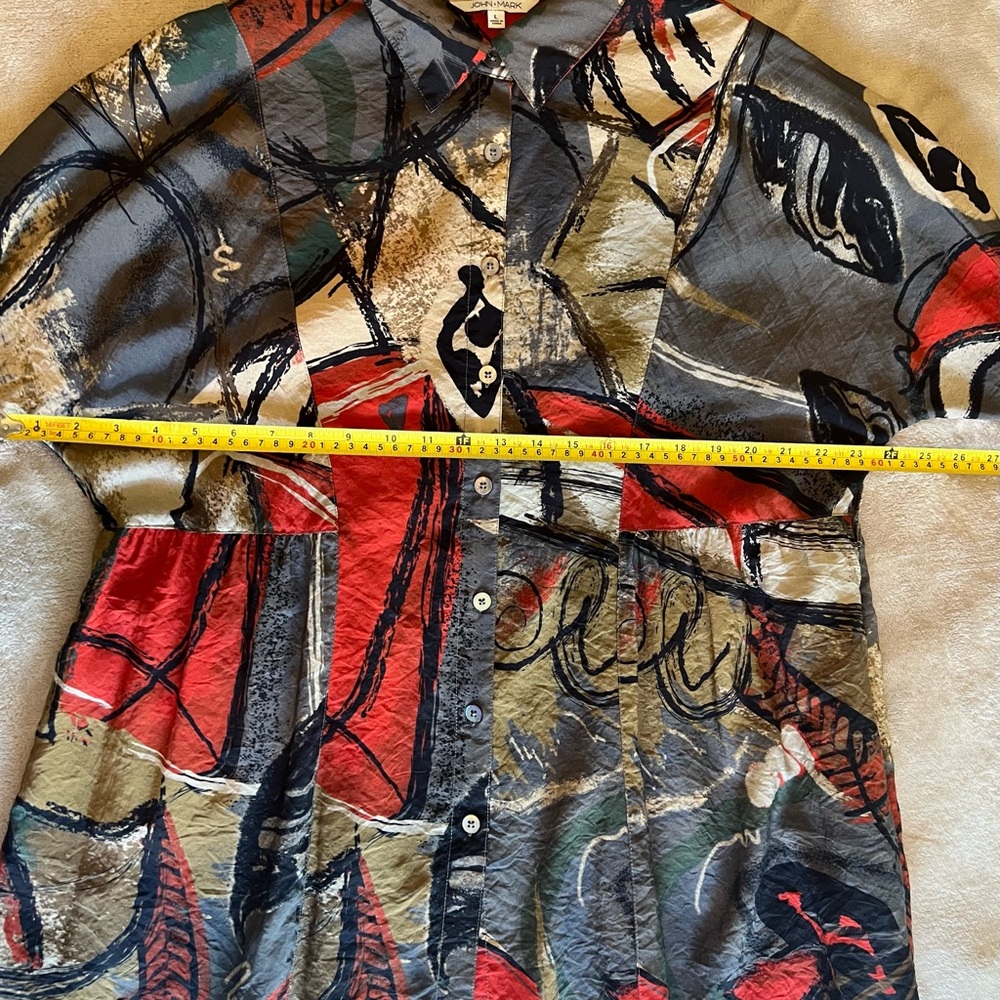 John Mark Artistic Abstract Women's Button Down Shirt - Red, Black, Gray - Picture 7 of 7